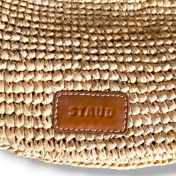 STAUD Moon Raffia Bag Natural Raffia Handbag Purse Standard Size Summer Resort - Picture 3 of 13